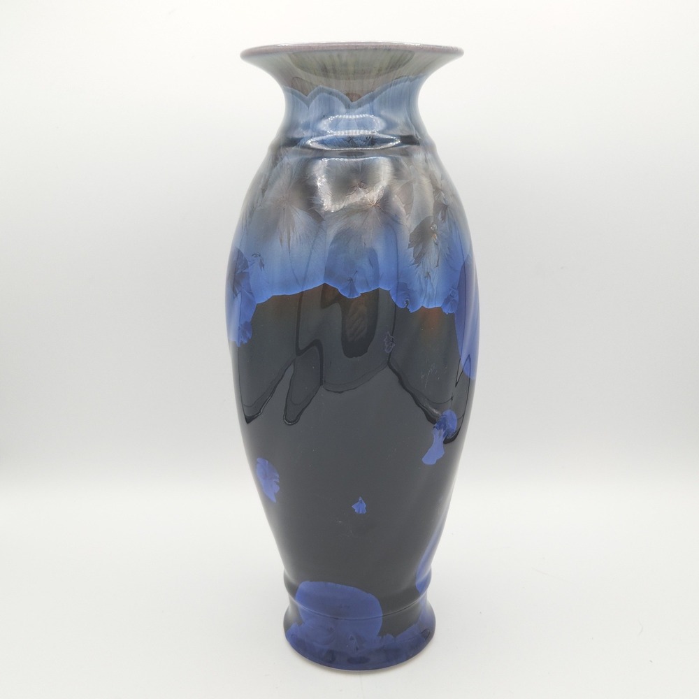 Bill Campbell Blue and Black Crystalline Vase
